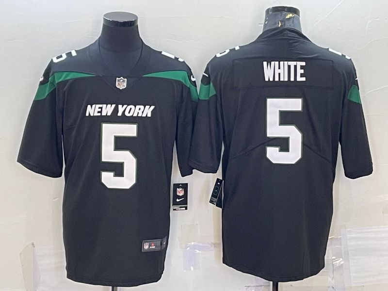 Men New York Jets #5 White Black Nike Vapor Untouchable Limited 2022 NFL Jersey